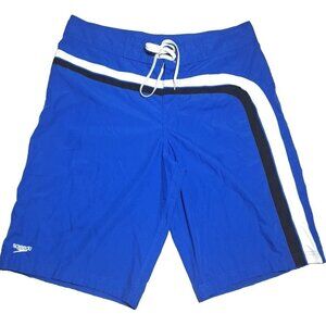 Speedo Men's Swim Trunks Back Pocket Drawstring Waist Navy Blue Size 36 Striped